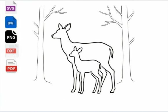 Deer Mom and Fawn Outline SVG