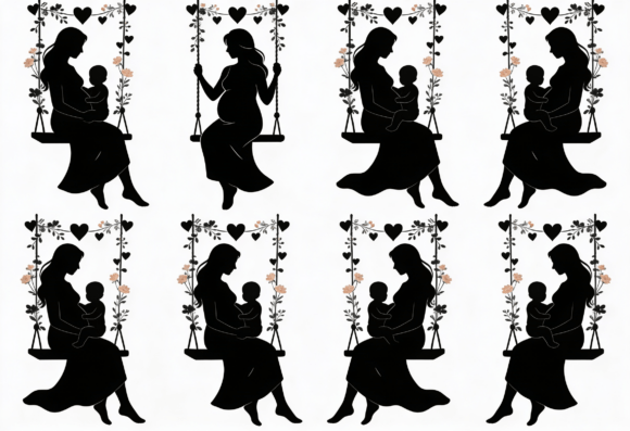 Mom and Baby Swing Silhouette SVG