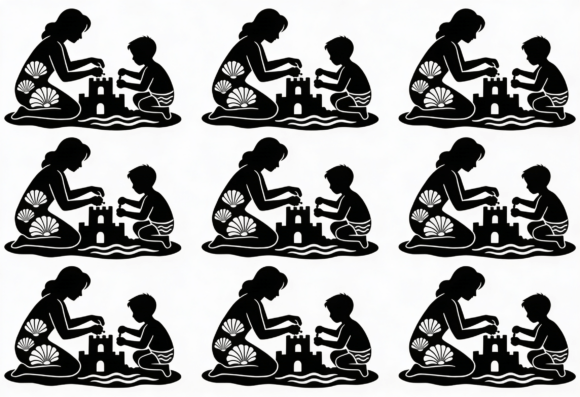 Mom and Child Sandcastle Silhouette SVG Review