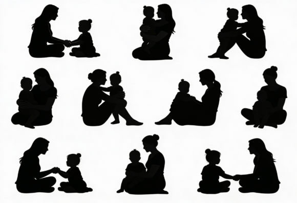 Mom and Child Silhouette Clipart