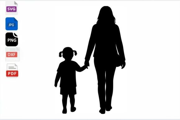 Mom and Daughter Silhouette SVG