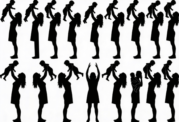 Mom Holding Baby Silhouette Clipart