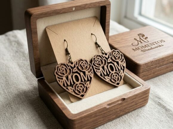 Mom Rose Heart Laser Cut Earring Design