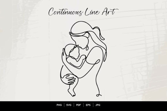 Mother and Child Line Art