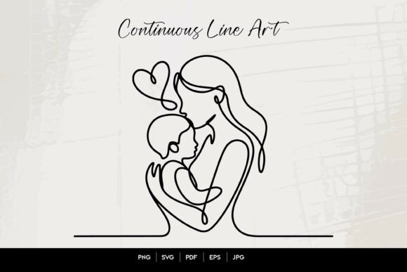 Mother and Child Love Line Art