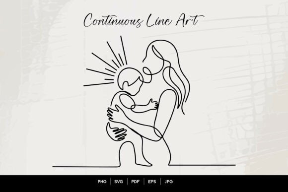 Mother Holding Child Line Art