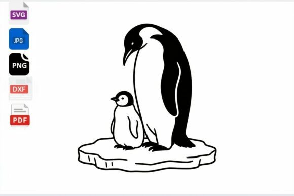 Penguin Mom and Baby Ice Floe SVG